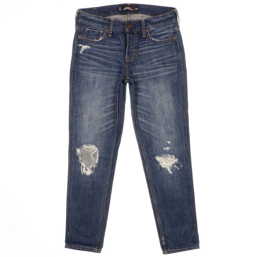 Hollister Vintage Boyfriend Jeans Size 0 Womens Distressed Cotton Denim 28x26